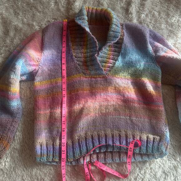 Gorgeous Handknit Pastel Rainbow Knit Sweater XS/S - Picture 5 of 6